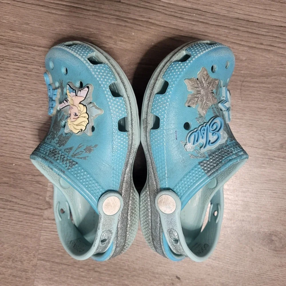 Crocs Disney Frozen Elsa Glitter Clogs Blue Silver Toddler Kids C11 Snowflake